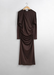 DRAPED MIDI DRESS BROWN