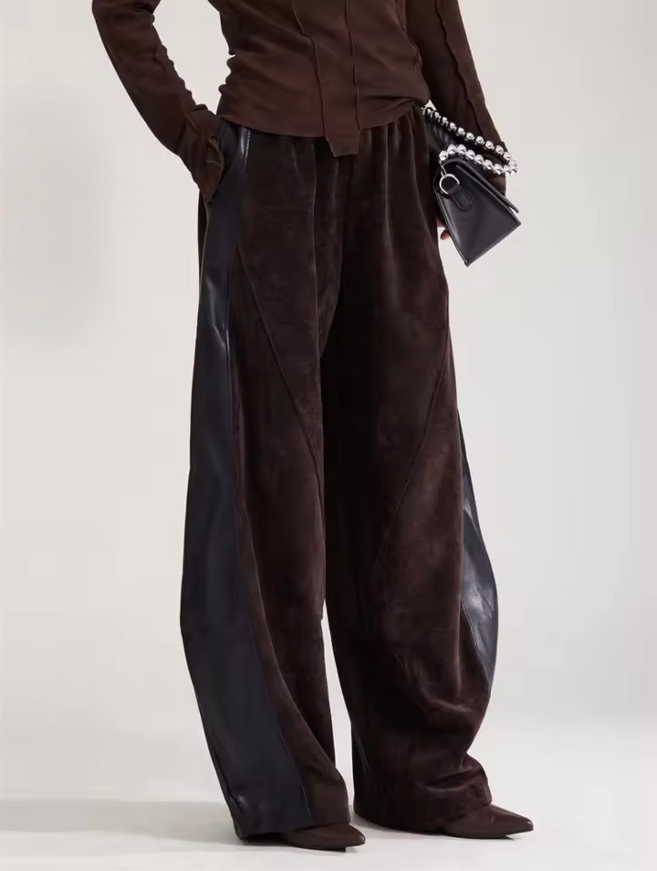 LEATHER SPLICED COFFEE PANT