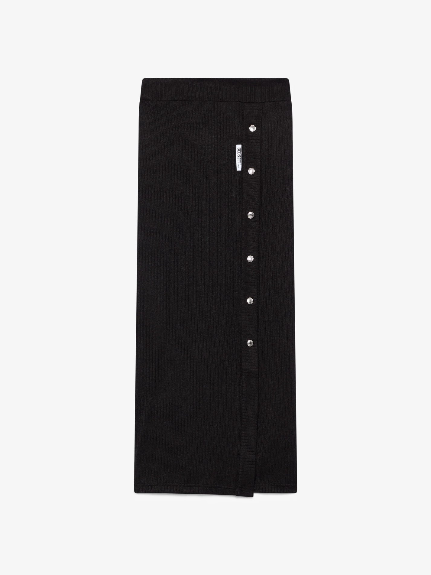 BLACK RIBBED SNAP LONG SKIRT