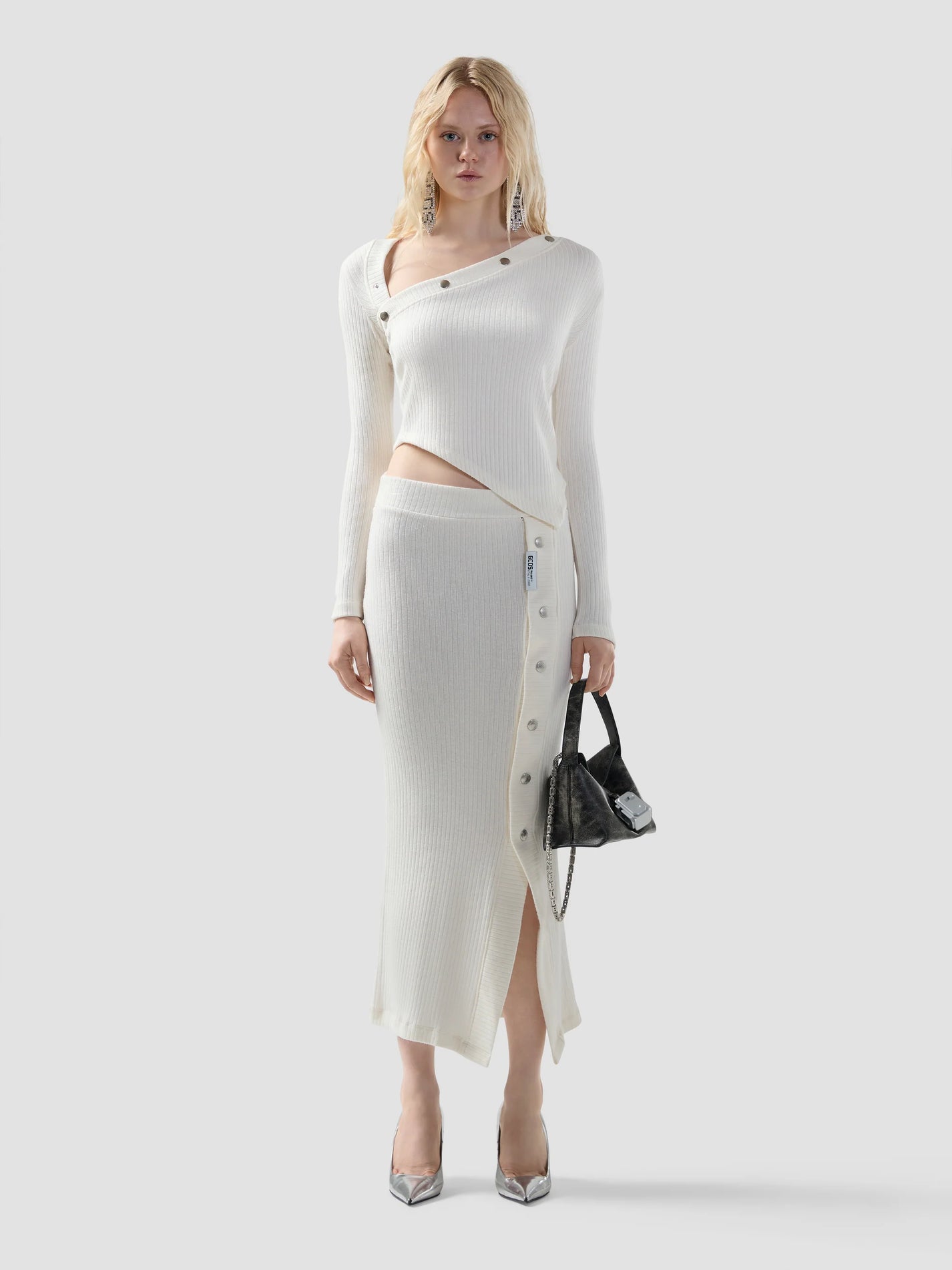 RIBBED SNAP LONG SKIRT