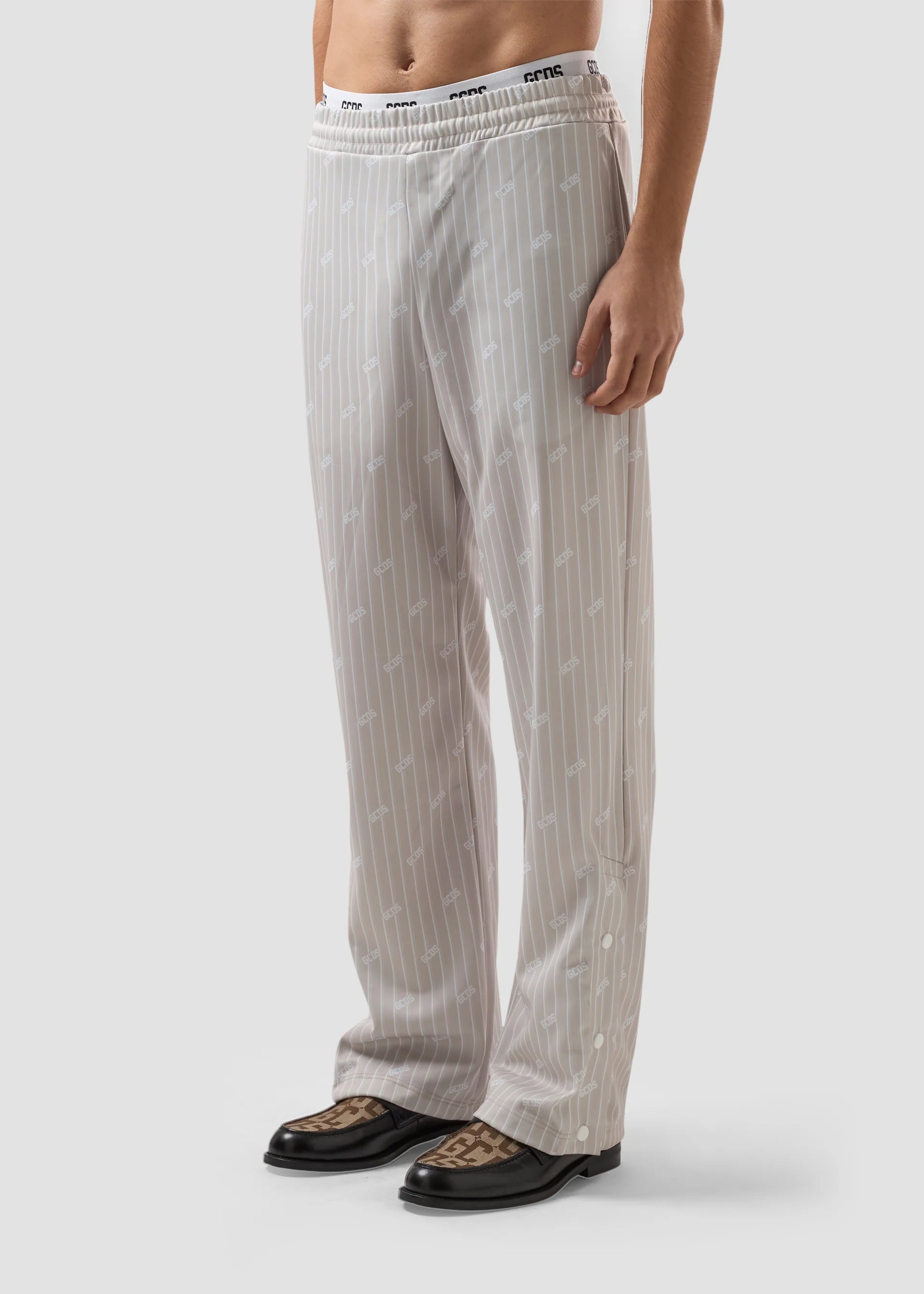 GCDS PINSTRIPE TRACK PANT WITH ALL-OVER LOGO
