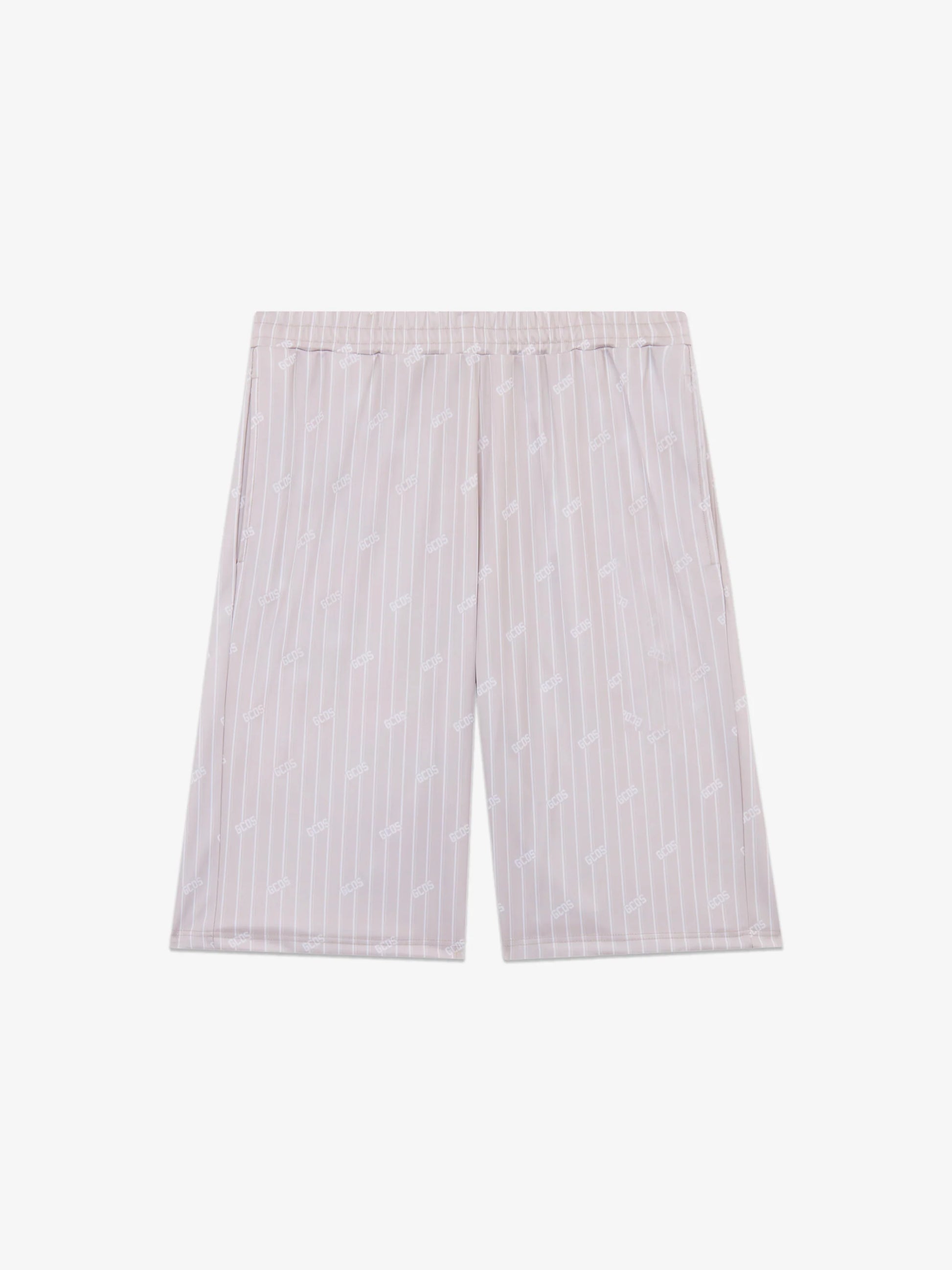 GCDS PINSTRIPE SHORTS WITH ALL-OVER LOGO