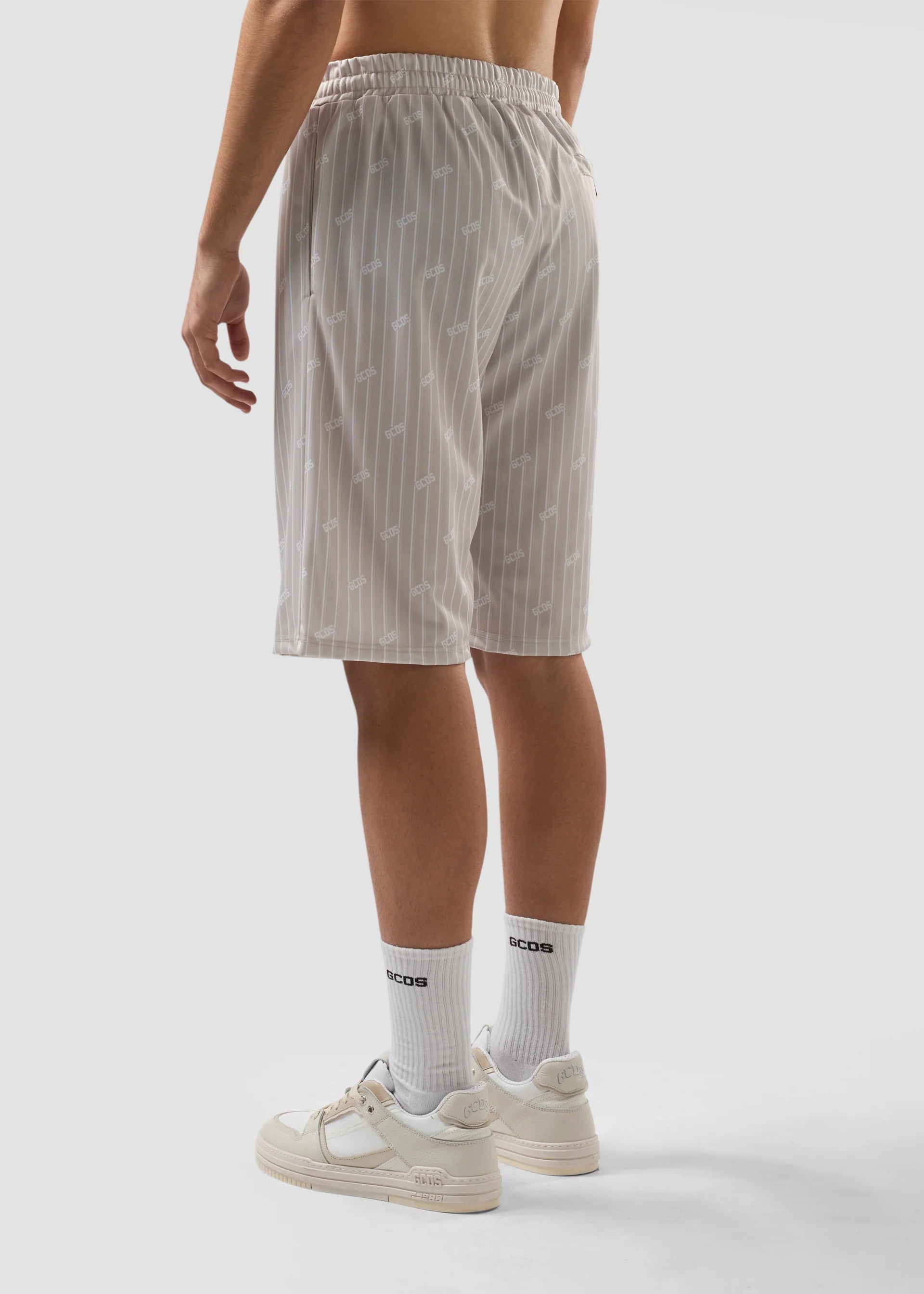 GCDS PINSTRIPE SHORTS WITH ALL-OVER LOGO