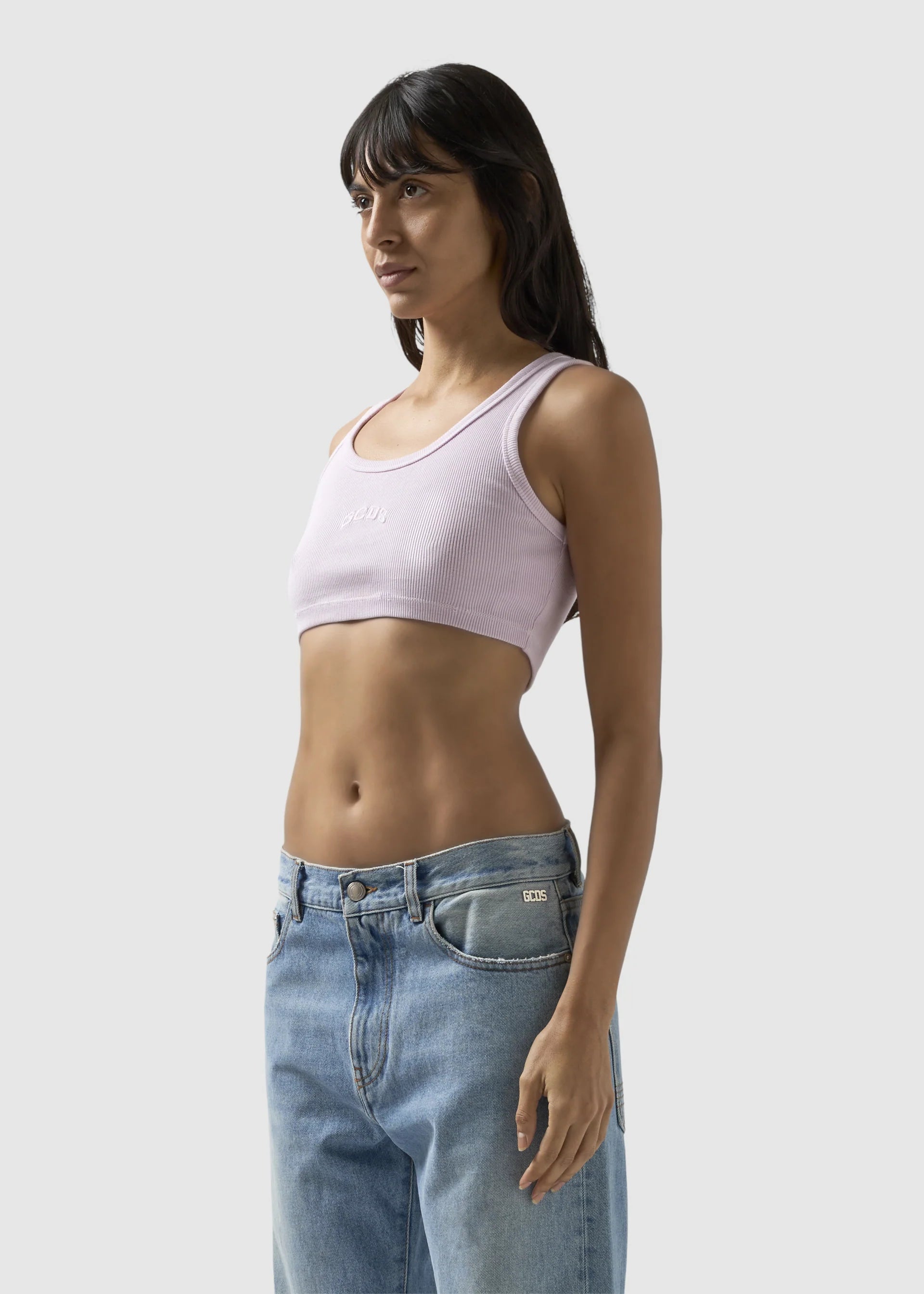 GCDS RIBBED LOGO LOUNGE PINK MINI TOP