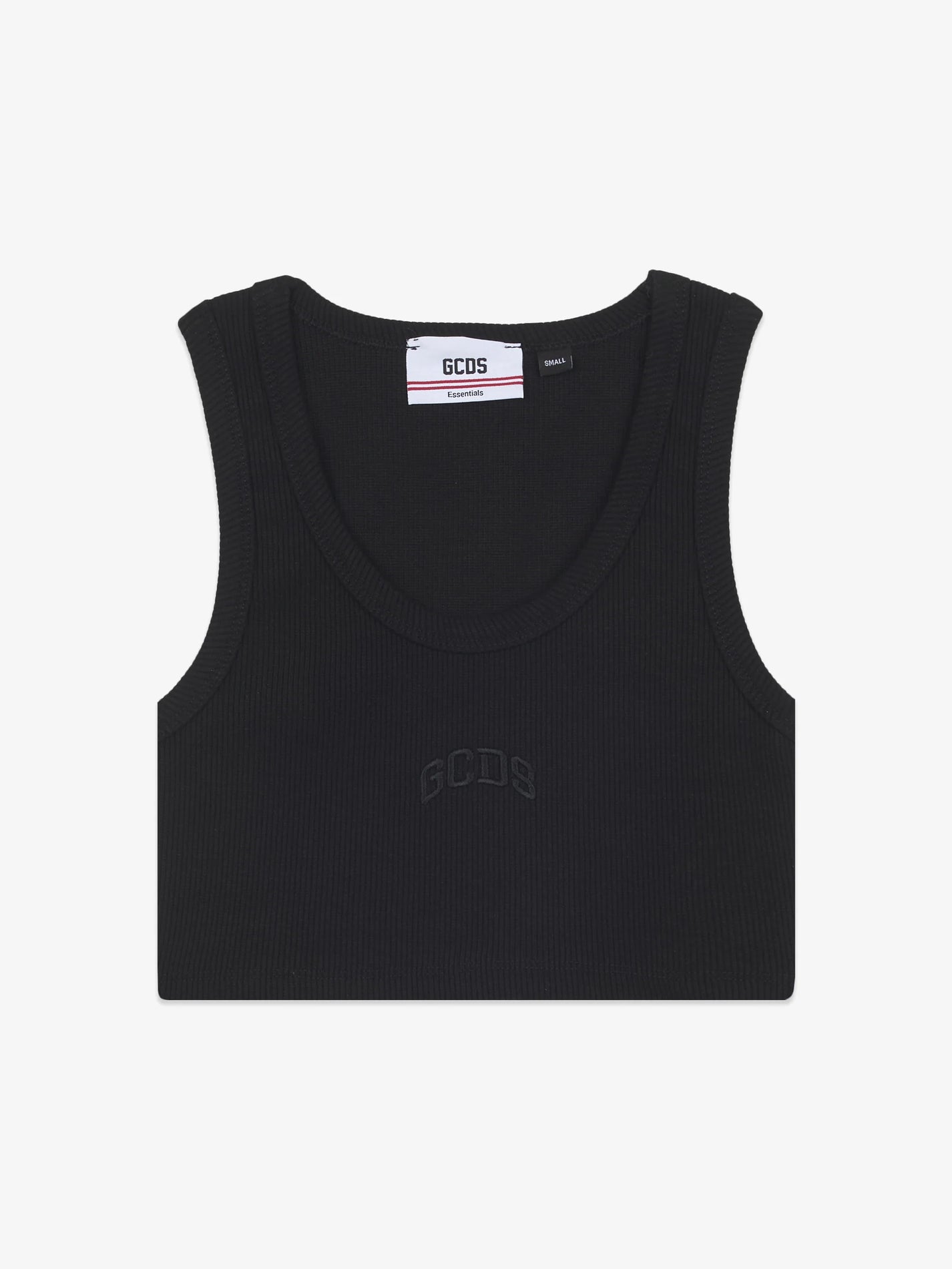 RIBBED LOGO LOUNGE MINI CROP TOP IN BLACK
