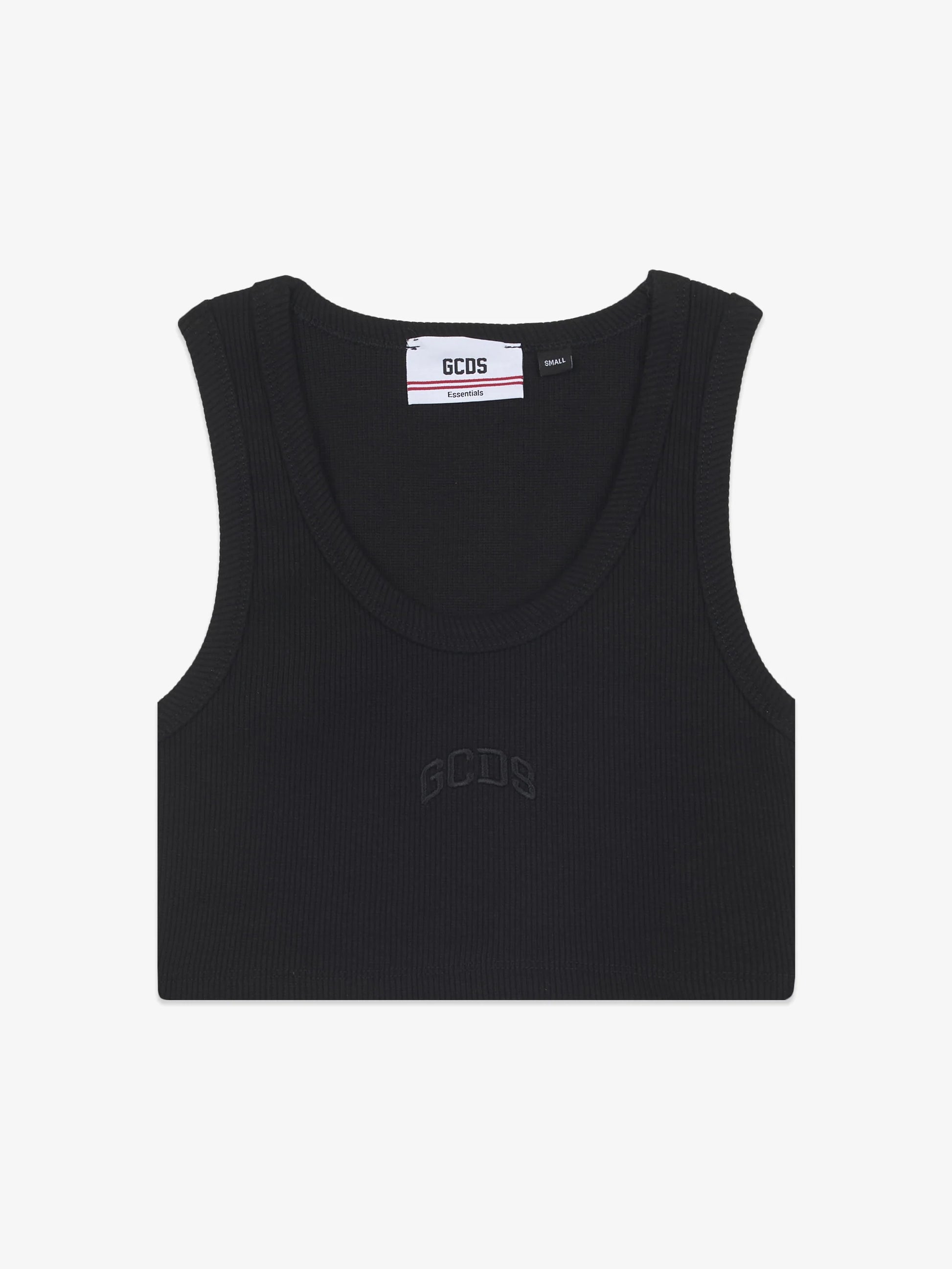 RIBBED LOGO LOUNGE MINI CROP TOP IN BLACK