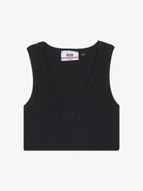 RIBBED LOGO LOUNGE MINI CROP TOP IN BLACK