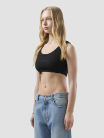RIBBED LOGO LOUNGE MINI CROP TOP IN BLACK
