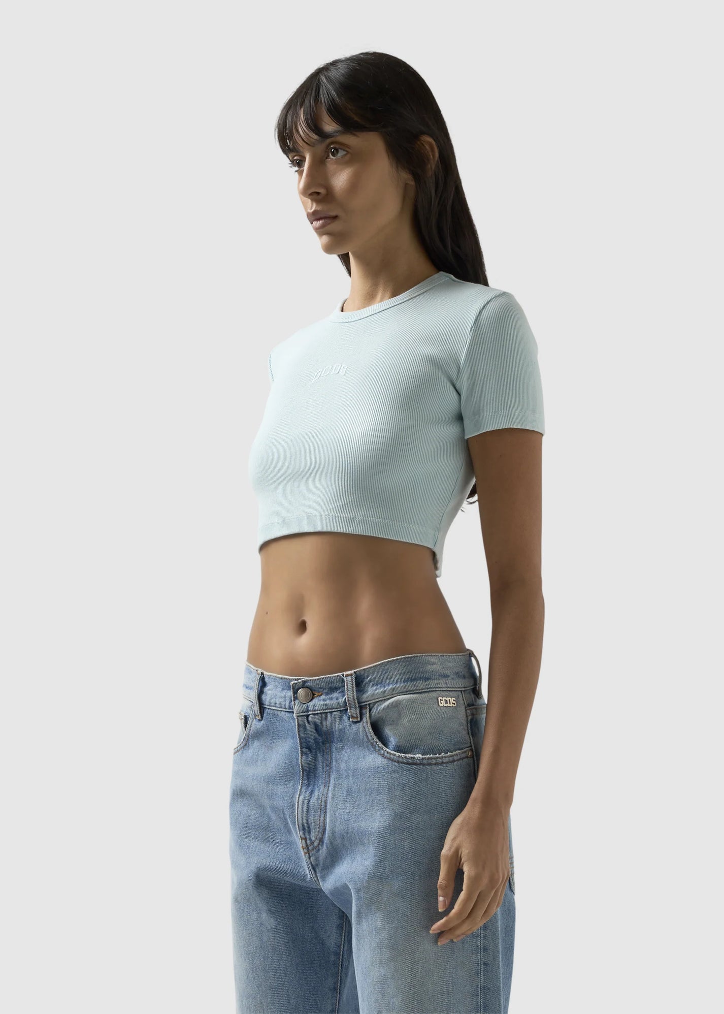 GCDS RIBBED LOGO LOUNGE BLUE MINI TOP