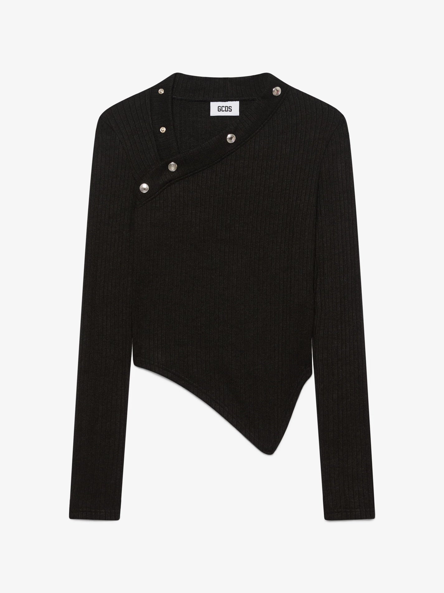 BLACK RIBBED SNAP LONGSLEEVES TOP