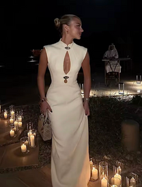 LONG FORMAL NECKLINE DRESS WHITE