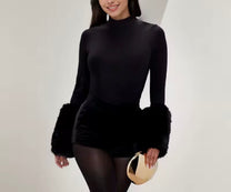 PLUSH CUF BLACK BODYSUIT