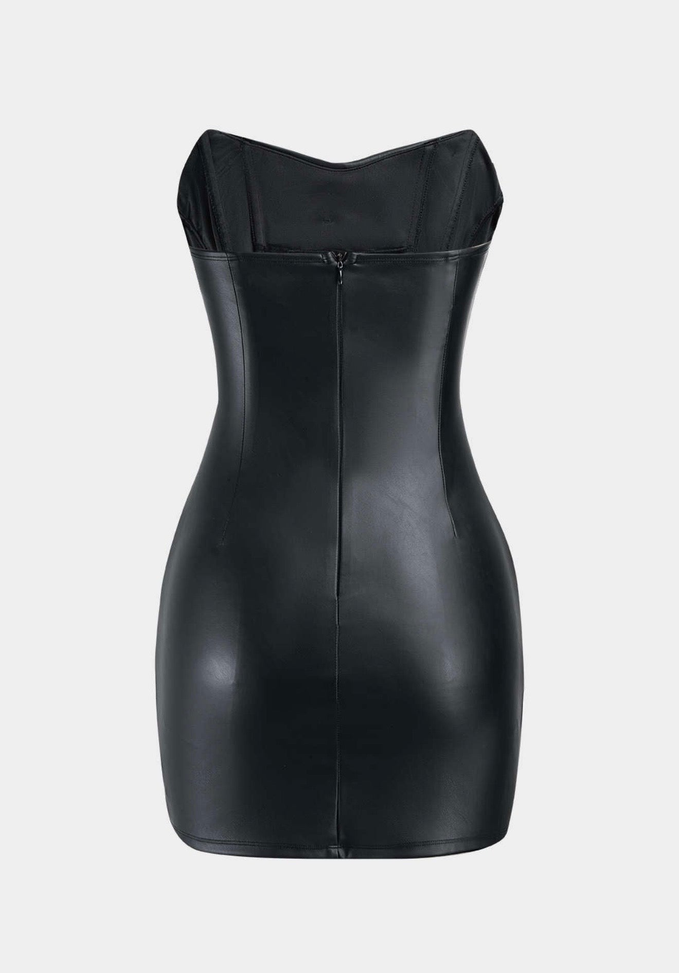 BLACK SATIN CORSETTED DRESS