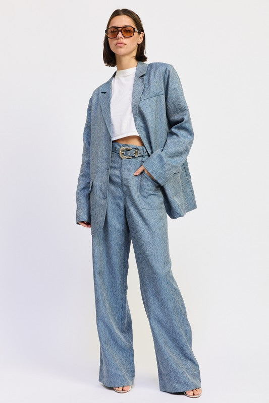 BELTED DENIM BLAZER