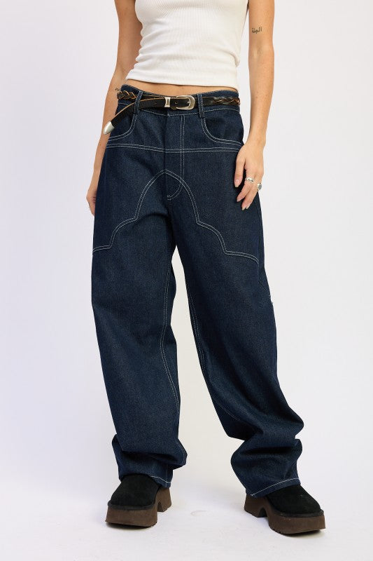 DARK DENIM DETAILED PANTS