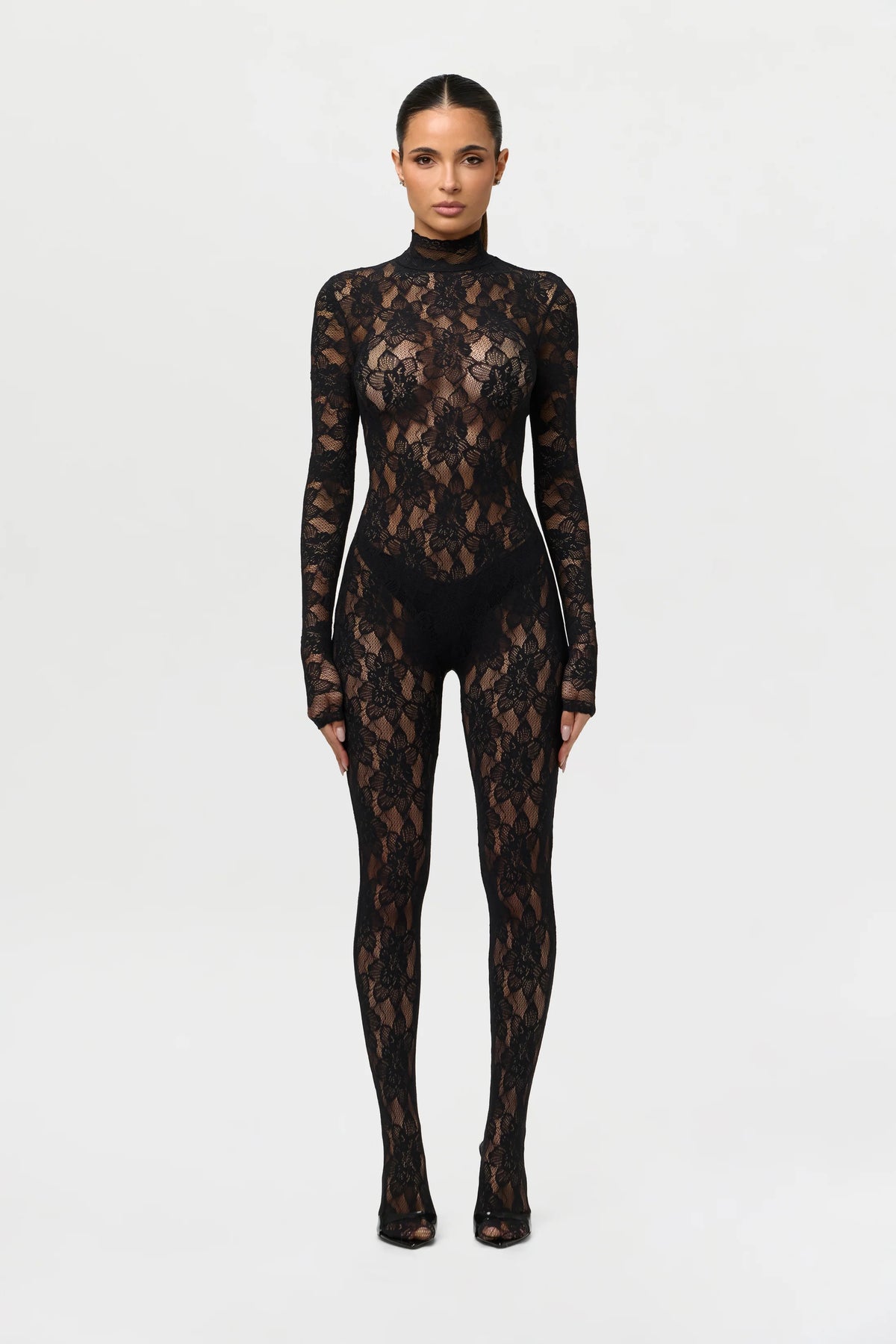 STRETCH LACE CLOSED TOE JUMPSUIT