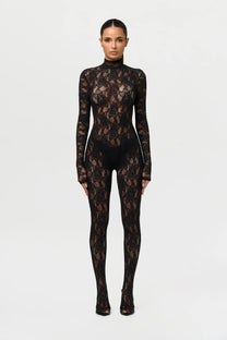STRETCH LACE CLOSED TOE JUMPSUIT