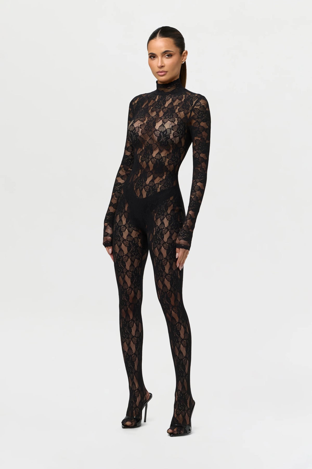 STRETCH LACE CLOSED TOE JUMPSUIT