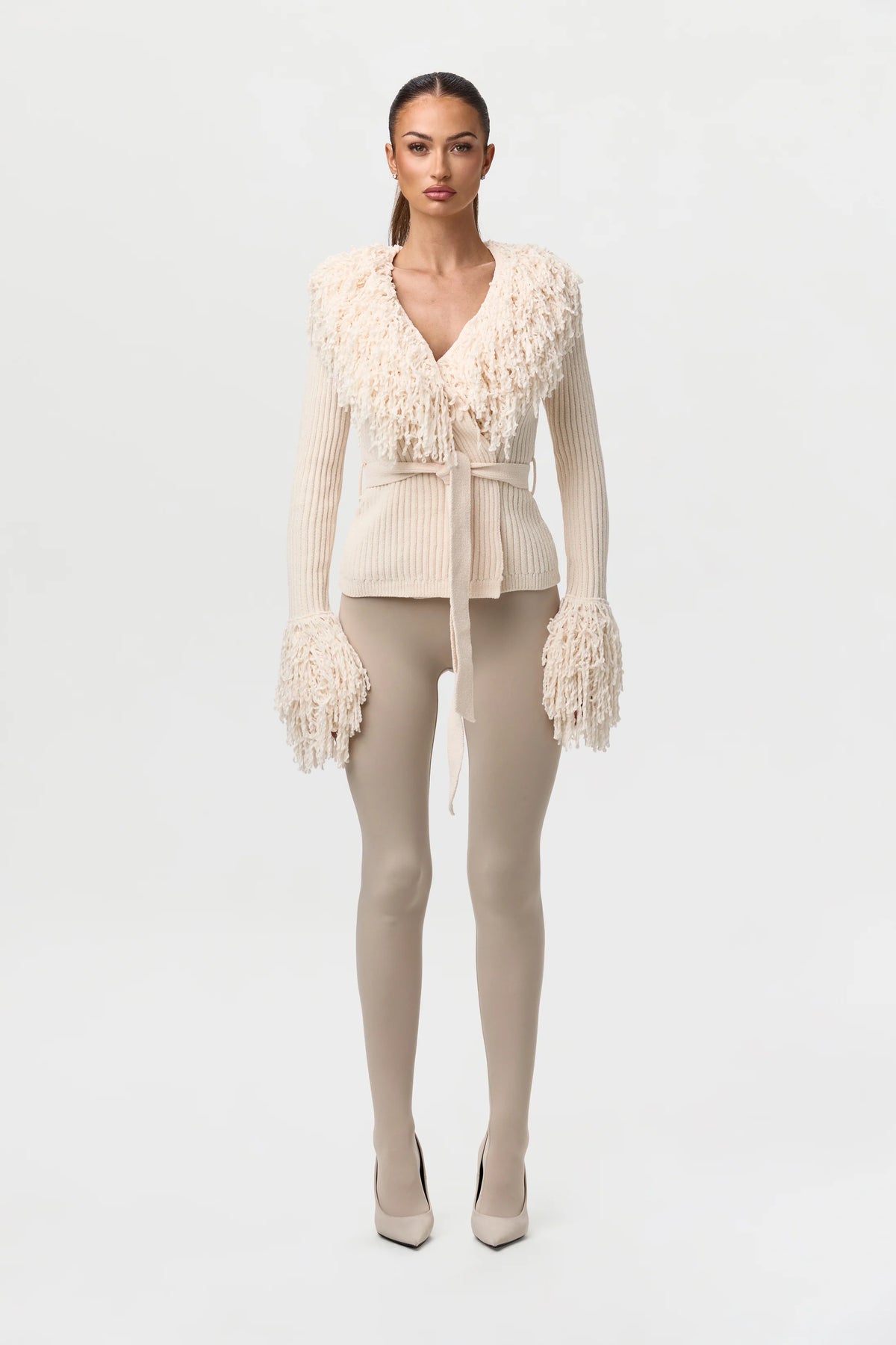 KNIT FRINGE V-NECK CARDIGAN