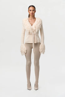 KNIT FRINGE V-NECK CARDIGAN