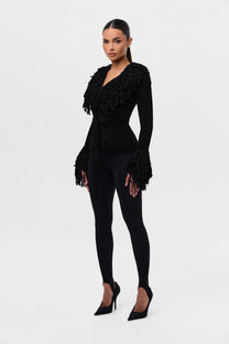 KNIT FRINGE V-NECK CARDIGAN