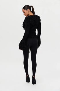 KNIT FRINGE V-NECK CARDIGAN