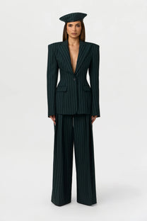 SUITING SCULPT PINSTRIPE BLAZER MIDNIGHT TEAL