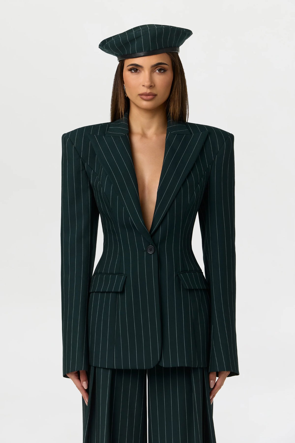 SUITING SCULPT PINSTRIPE BLAZER MIDNIGHT TEAL