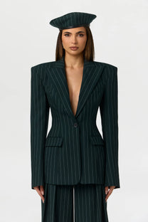 SUITING SCULPT PINSTRIPE BLAZER MIDNIGHT TEAL
