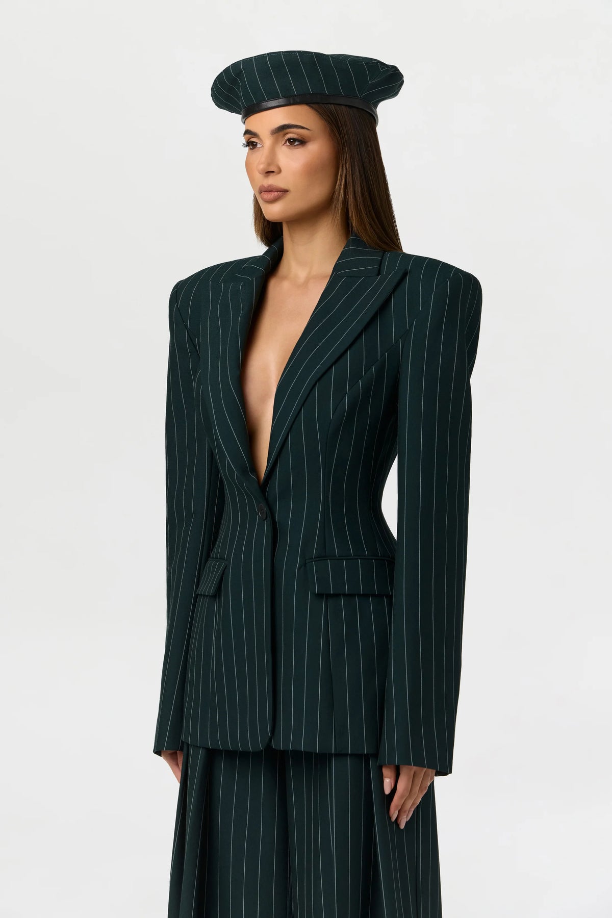 SUITING SCULPT PINSTRIPE BLAZER MIDNIGHT TEAL