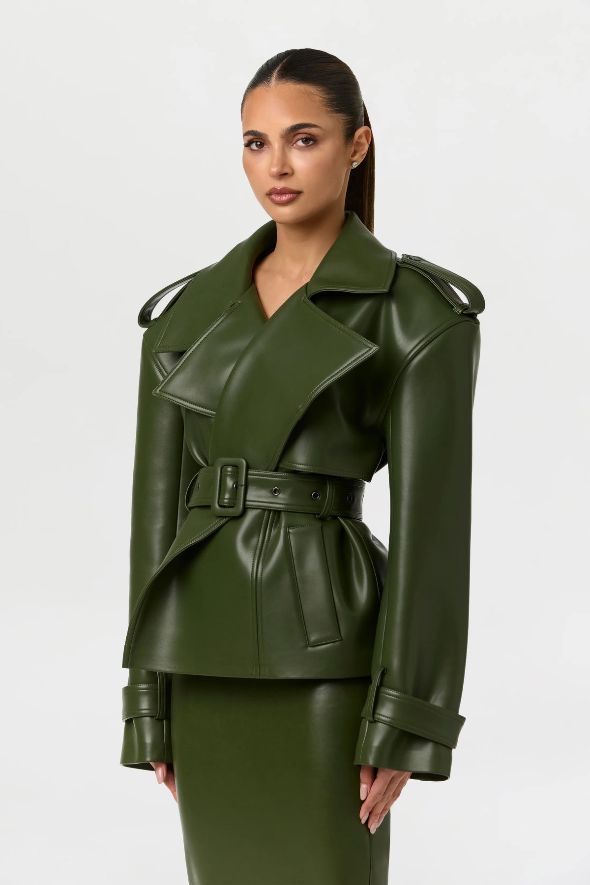 VEGAN LEATHER BELTED JACKET