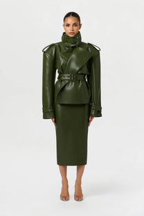VEGAN LEATHER BELTED JACKET