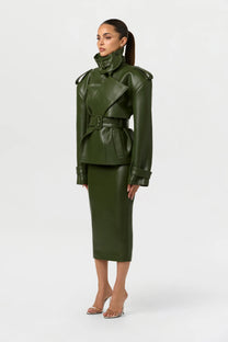 VEGAN LEATHER BELTED JACKET
