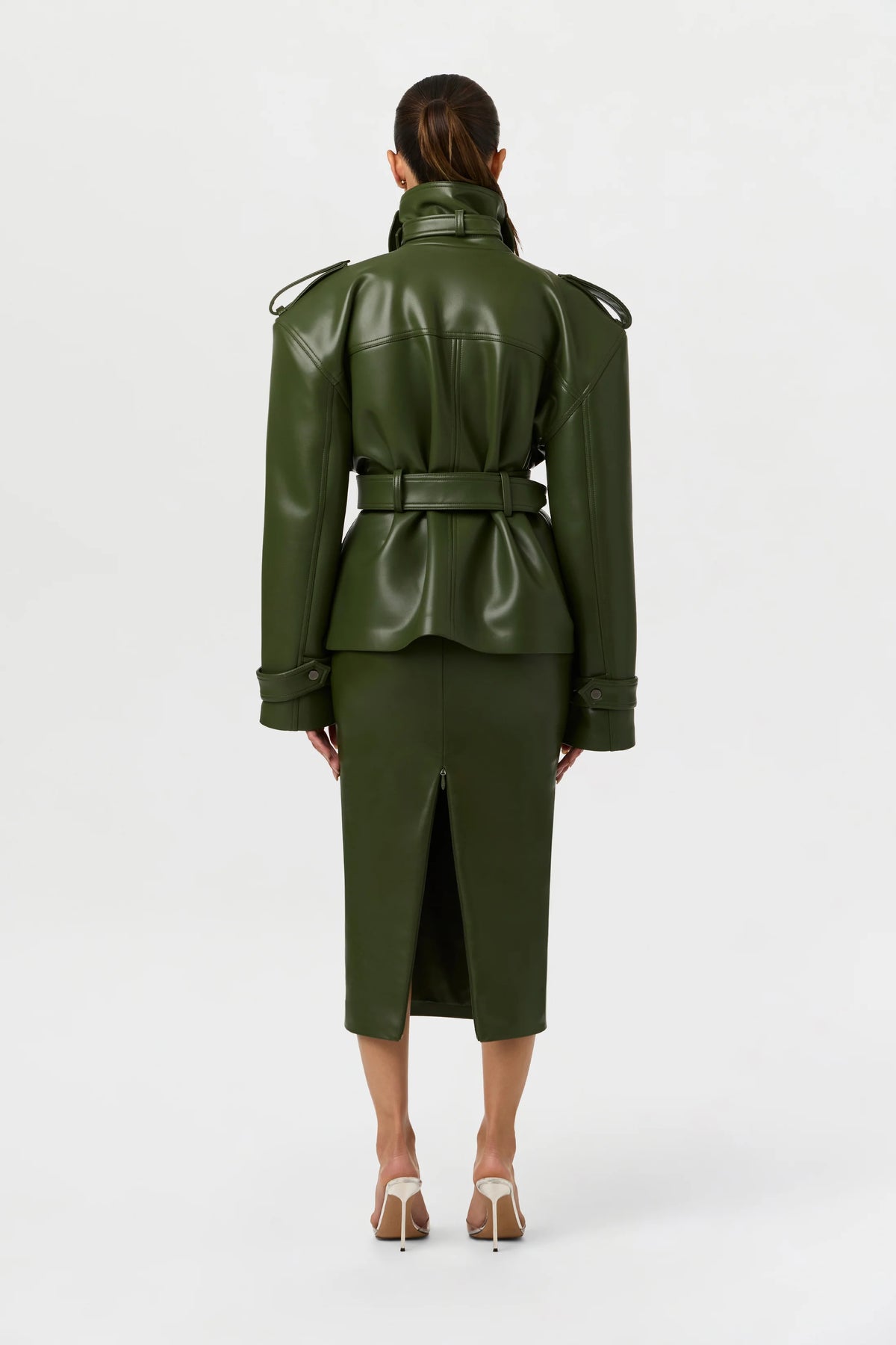 VEGAN LEATHER BELTED JACKET