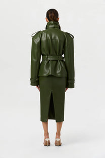VEGAN LEATHER BELTED JACKET