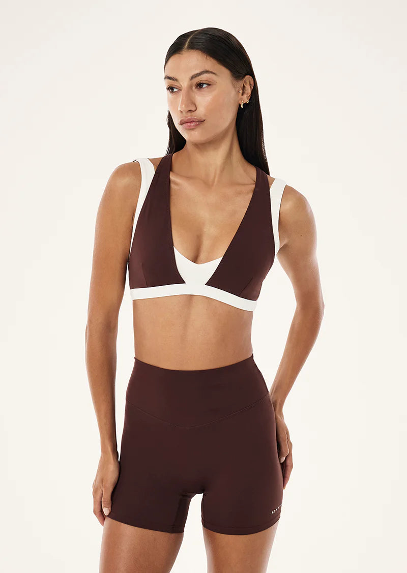 UNITY SPORTS BRA IN MAHOGANY &amp; WHISPER WHITE